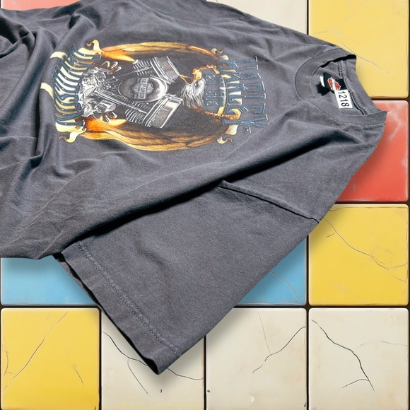 VTG Harley Davidson V-Twin Flame Shirt Y2K Men Gray 3XL Eagle Biker Grunge Tee - Picture 12 of 14
